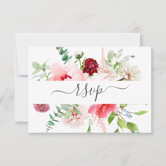 Romantique Peony rose Script Repas RSVP Invitation (Devant)