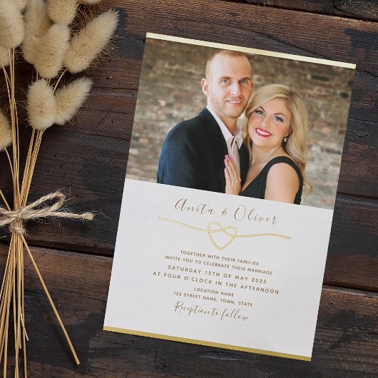Romantique Photo Mariage Gold Foil Invitation
