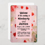 Romantique Red Heart & Faire-part de mariage Rose (Devant / Derrière)