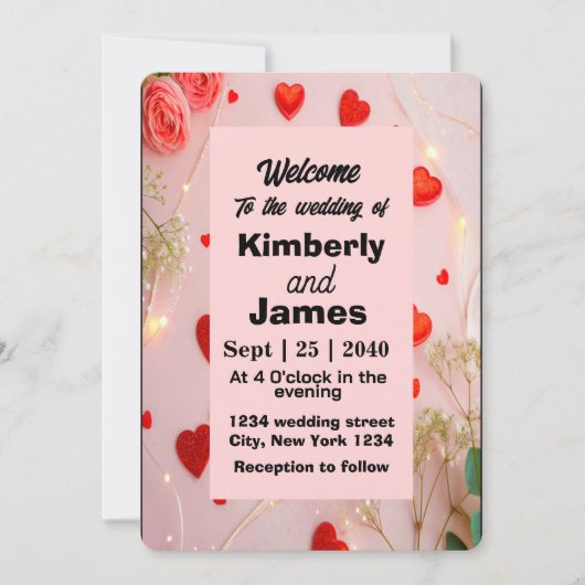 Romantique Red Heart & Faire-part de mariage Rose (Devant)