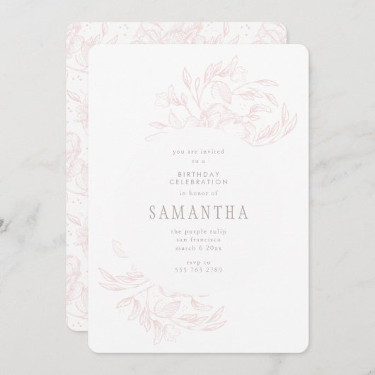 Romantique rose dessiné Floral Invitation Annivers (Devant / Derrière)