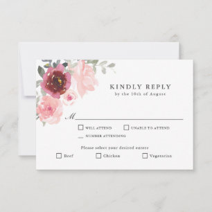 Romantique rose et Bourgogne RSVP avec Entres