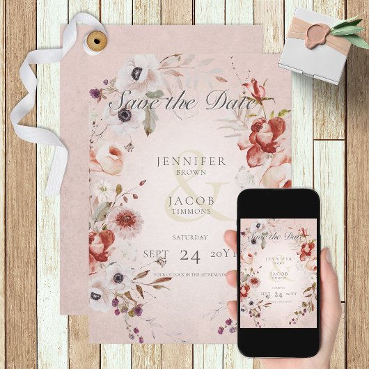 Romantique Rose rose floral Enregistrer la carte d