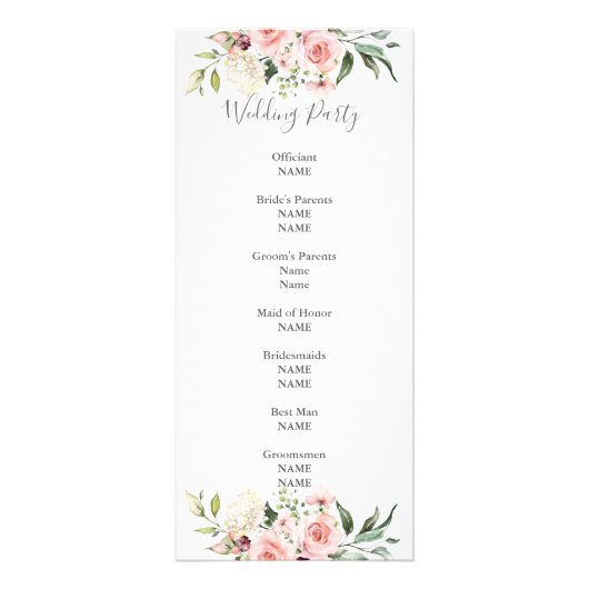 Romantique rose Roses Dusty Programme de mariage R (Dos)