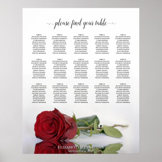 Romantique Rose rouge 15 Table Mariage Tableau de (Devant)