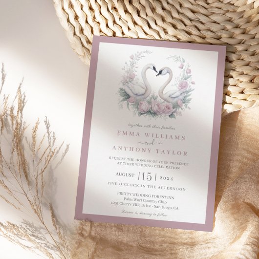 Romantique Rose Swan Faire-part de mariage
