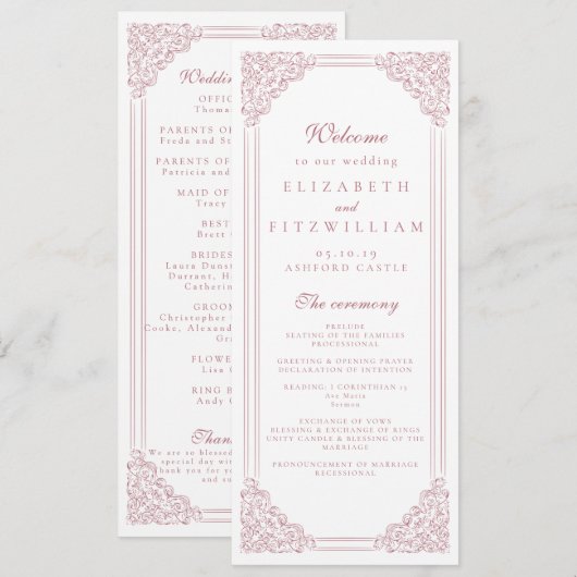 Romantique rose Vintage cadre Élégant programme de (Devant / Derrière)