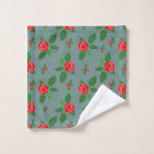 Romantique Roses Rouges Motif Floral Vert Feuille  (Gant de toilette)