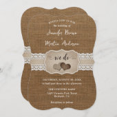 Romantique Rustique Burlap et dentelle Faire-part  (Devant / Derrière)