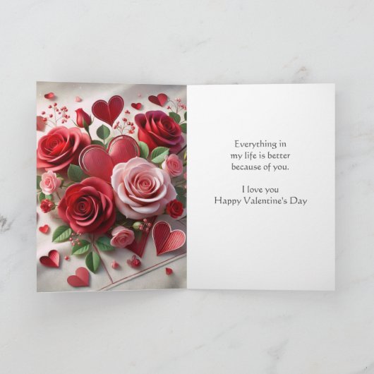 Romantique Saint-Valentin Carte de vacances Red Ro (Intérieur)