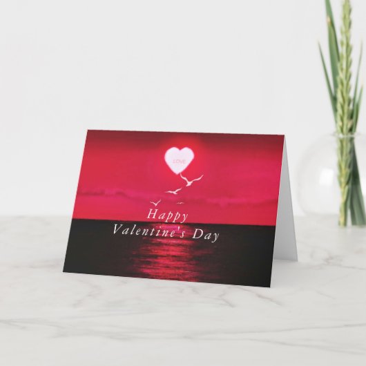 Romantique Sea Sunset Heart Carte Saint-Valentin (Devant)