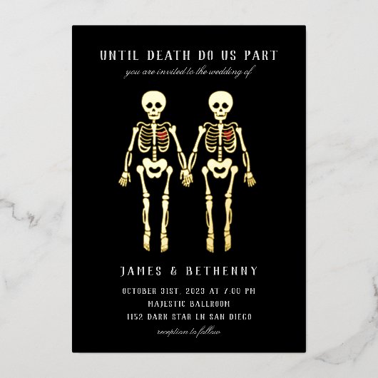 Romantique Skeletons Femme Foil Invitation (Recto)