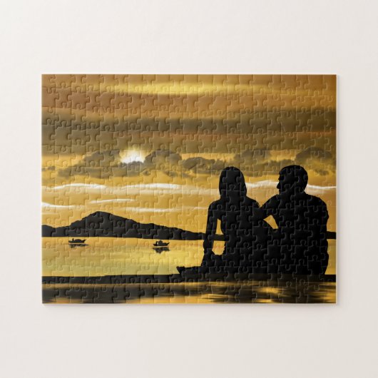 Romantique Sunset Lake Couple Puzzle Cadeau (Horizontal)