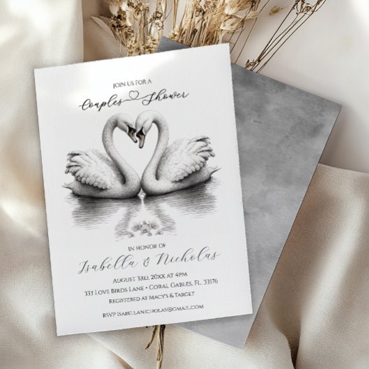 Romantique Swan Couples Douche Invitation