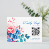 Romantique Vibrant Bleu Floral Mariage RSVP QR (Debout devant)