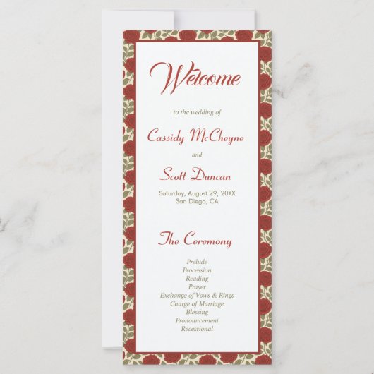 Romantique Victorian Rose Programme de mariage (Devant)
