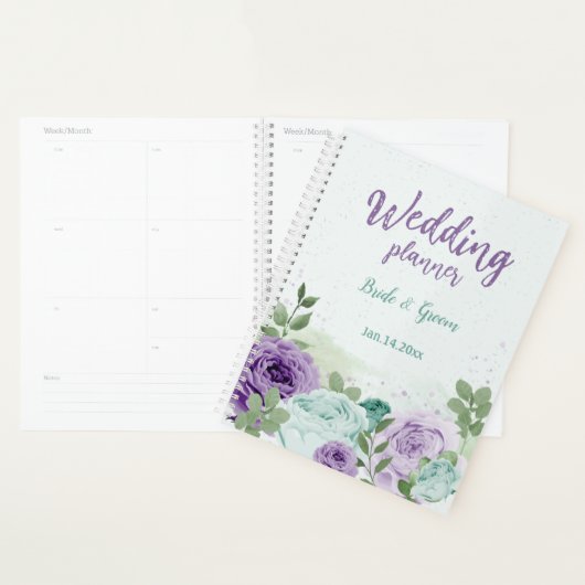 romantique violet bleu fleurs verdure mariage (Devant avec enveloppe)