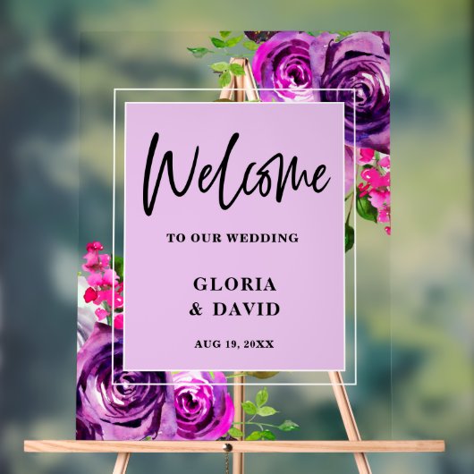 Romantique violet Mariage Floral Welcome Foam Boar (Neutre)