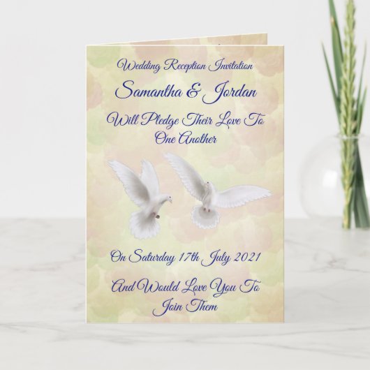 Romantique White Doves Réception Invitation (Devant)