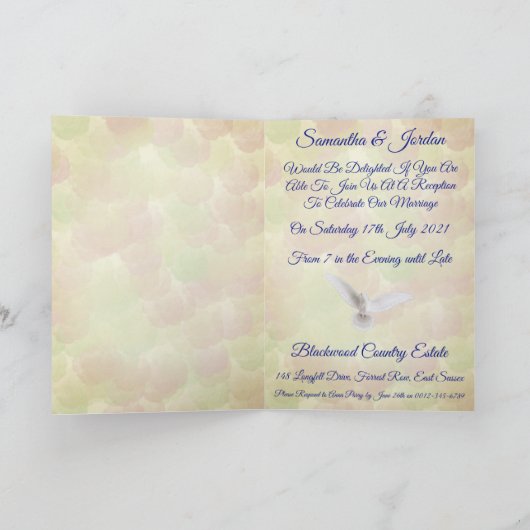 Romantique White Doves Réception Invitation (Intérieur)