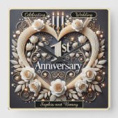 Romantisch 1e Jubileum papieren hart Vierkante Klok (Voorkant)