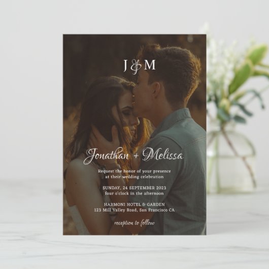 Romantisch 2 Fotoscript Overlay QR Code Bruiloft Kaart (Staand voorkant)