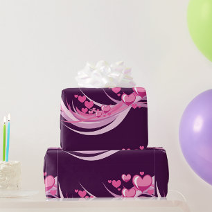 Romantisch Abstract roze harten ontwerp op Paarse Cadeaupapier