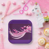Romantisch Abstract roze harten ontwerp op Paarse Papieren Bordje (Feest)