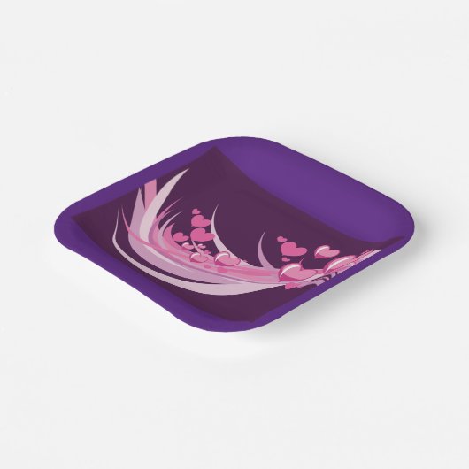 Romantisch Abstract roze harten ontwerp op Paarse Papieren Bordje (Gebogen)