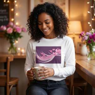 Romantisch Abstract roze harten ontwerp op Paarse T-shirt
