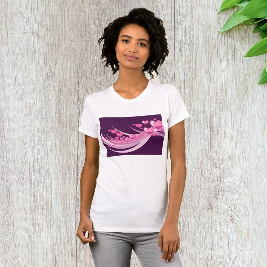 Romantisch Abstract roze harten ontwerp op Paarse T-shirt