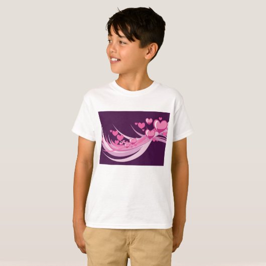Romantisch Abstract roze harten ontwerp op Paarse T-shirt (Voorkant volledig)