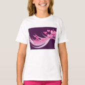 Romantisch Abstract roze harten ontwerp op Paarse T-shirt (Voorkant)