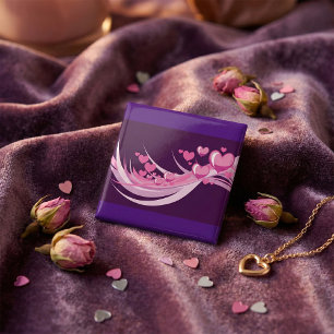 Romantisch Abstract roze harten ontwerp op Paarse Vierkante Button 5,1 Cm