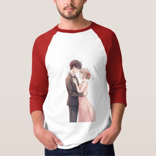 Romantisch Anime Koppel Omhelzing T-Shirt (Voorkant)
