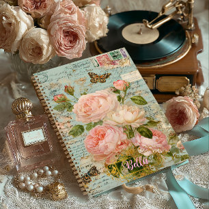 Romantisch Antiek Blauw Bloemensier Junk Journal Notitieboek