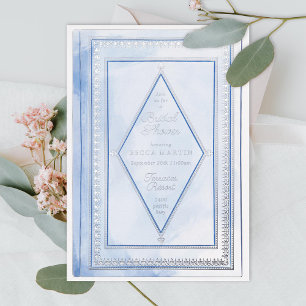 Romantisch Antiek Boek Blauw Vrijgezellenfeest Zil Folie Uitnodiging