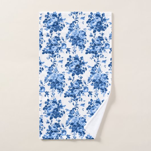 Romantisch Antiek  Roos-Blauw op Wit Bad Handdoek (Handdoek)