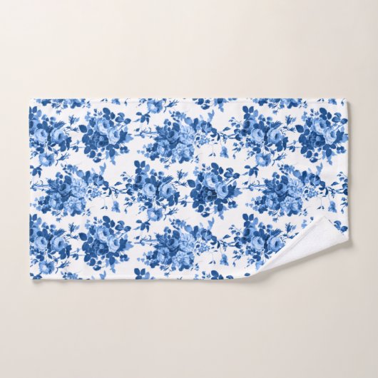 Romantisch Antiek  Roos-Blauw op Wit Bad Handdoek (Handdoek)