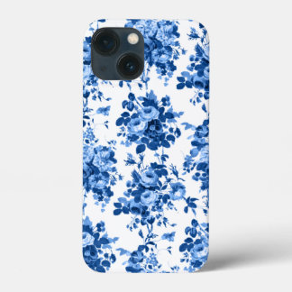 Romantisch Antiek  Roos-Blauw op Wit iPhone 13 Mini Hoesje