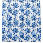 Romantisch Antiek  Roos-Blauw op Wit Douchegordijn (Voorkant)