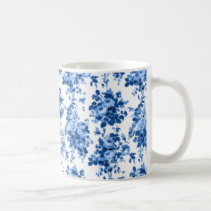 Romantisch Antiek  Roos-Blauw op Wit Koffiemok