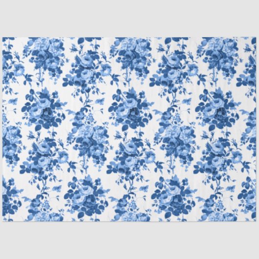 Romantisch Antiek  Roos-Blauw op Wit Tissuepapier (Voorkant)