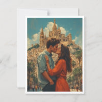 Romantisch Barcelona echtpaar zoenen