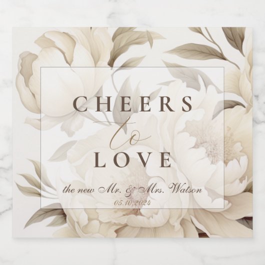 Romantisch Beige Pioenrozen Bloemen Herfst Bruilo Likeurfles Etiket (Enkel label)