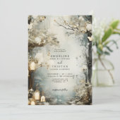 Romantisch betoverd bos kaarslicht bruiloft kaart (Staand voorkant)