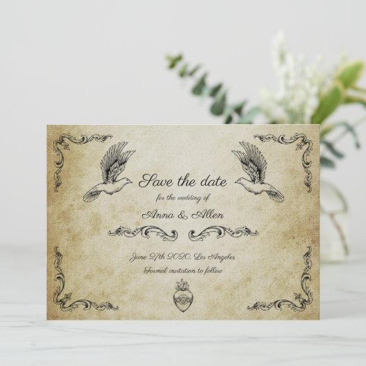 romantisch bewaar de datumkaart save the date (Staand voorkant)