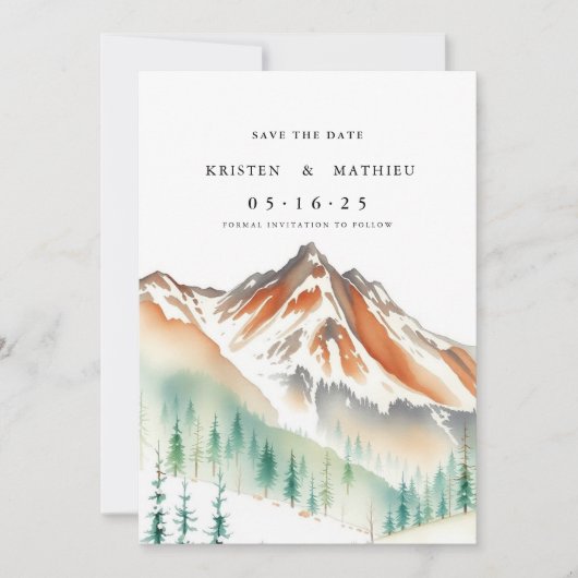 Romantisch bewerkbare berg save the date (Voorkant)