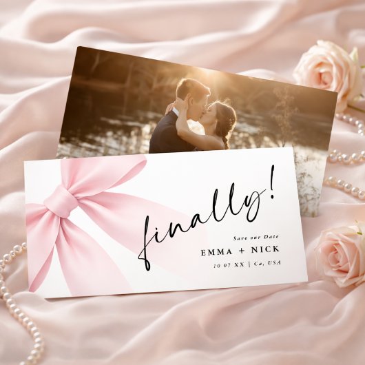 Romantisch bladwijzer Elegant script Eindelijk fot Save The Date