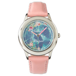Romantisch blauw aangepast paar namen horloge
